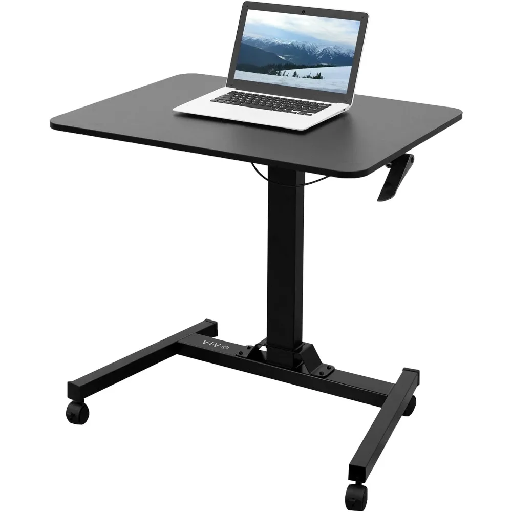 Pneumatic Sit to Stand Laptop Desk, Rolling Presentation Cart, Height Adjustable Ergonomic Workstation with Locking Wheels