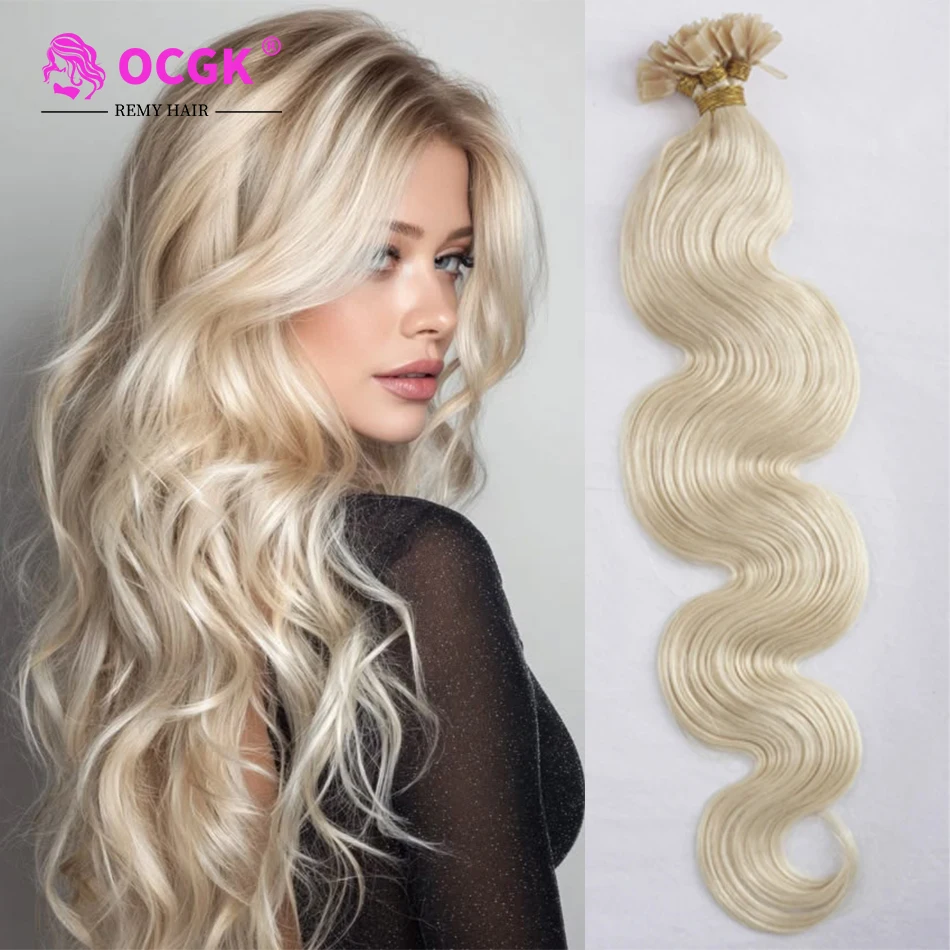 Echthaarverlängerungen mit flacher Spitze, gewellte Fusion-Haarverlängerungen, Echthaar, voller Kopf, natürliches Haar, Keratin-Kapseln, 30,5–66 cm