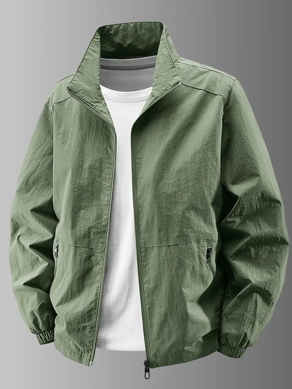 Ice Silk Quick Dry Men's Spring Autumn Thin Loose Breathable Stand Collar Casual Jacket Trendy All-Match  Color Windproo...