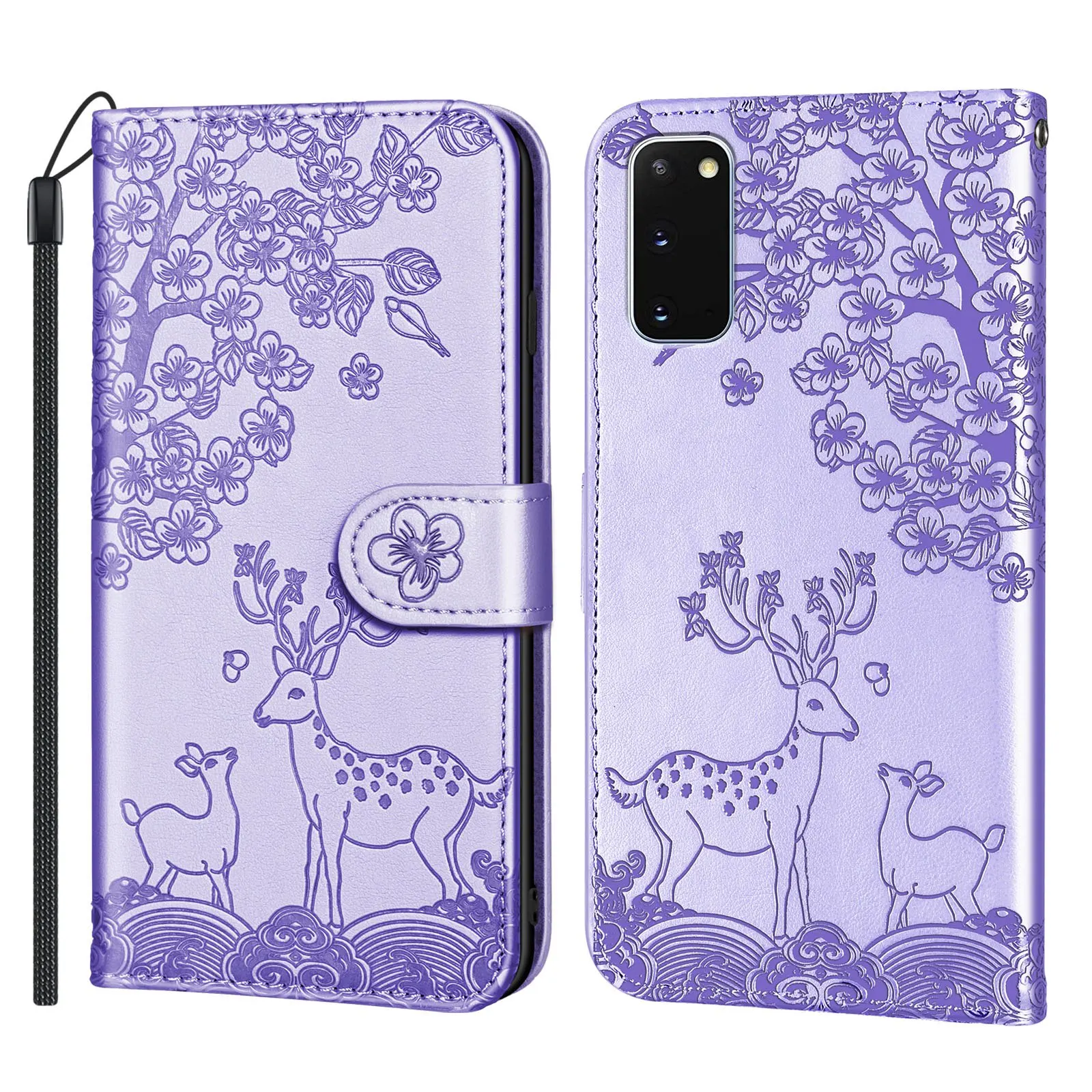 

For Samsung Galaxy S20 / S20 FE / S20 Plus / S20 Ultra Phone Case Cartoon Sika Deer Style Soft Shell Flip Leather Case