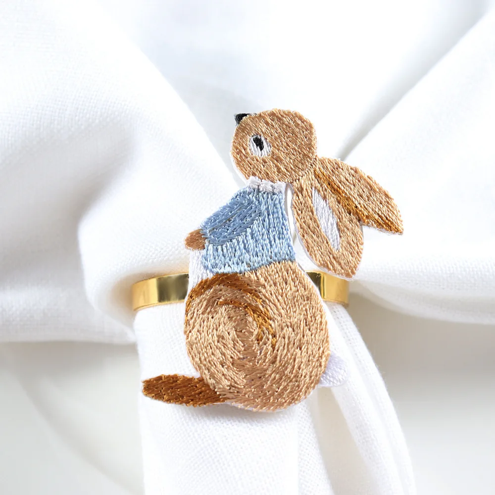 Easter Color Embroidery Rabbit Napkin Ring Bunny Easter Napkin Carrot Rabbit Ring Napkin Buckle Spring Flower Happy Easter Day