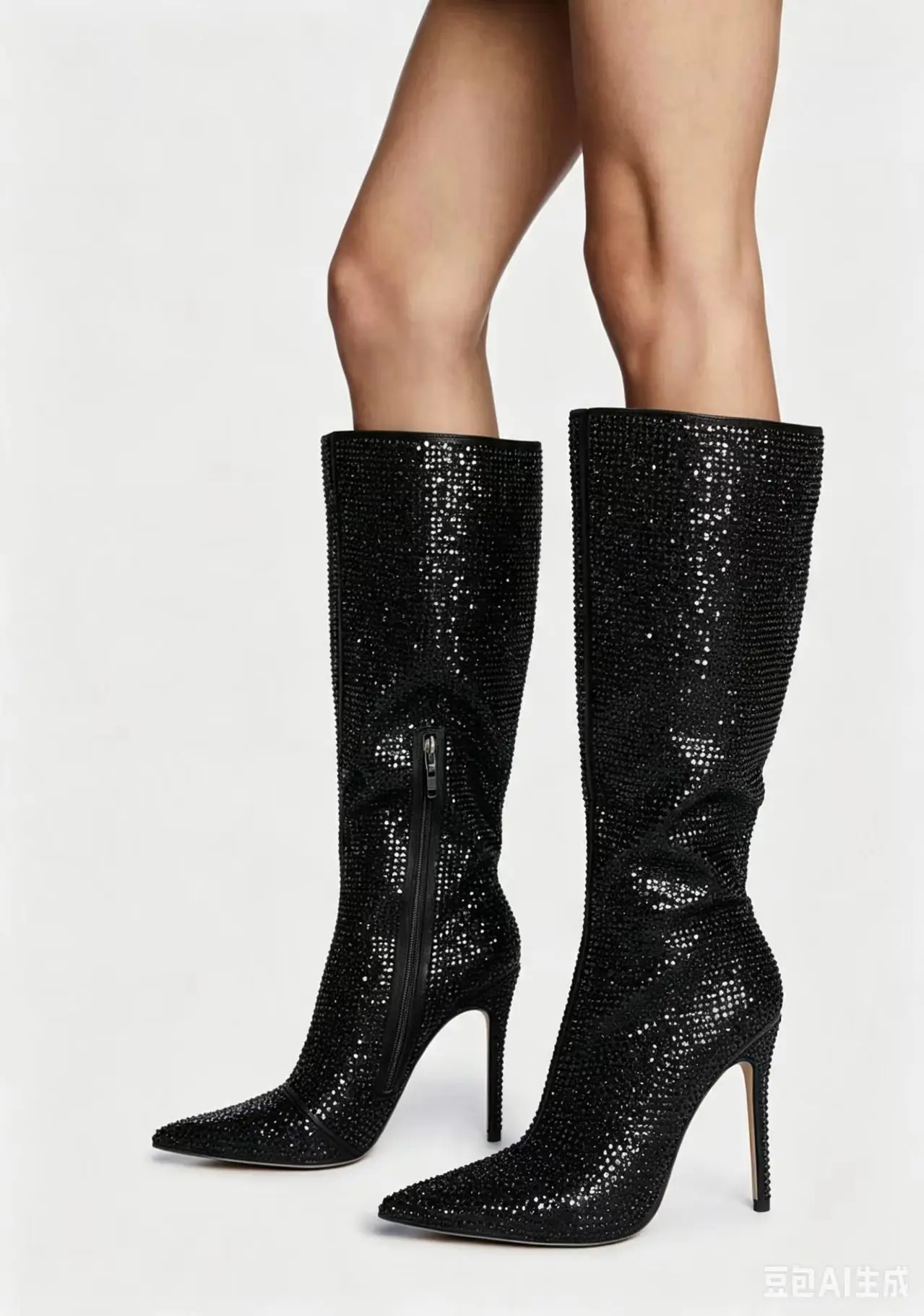 Soild Pointed Toe Middle Calf Women Folds Boots Stiletto High Heels Slip On Design Large Size Fashionable And Versatile Shoes