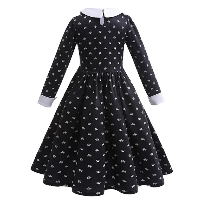 جديد ❤ 2025 أدامز لأزياء الهالوين فستان شعر مستعار وجوارب للفتيات زي رعب أسود ☆ ☆ ☆