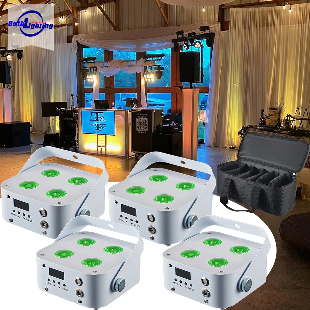 Wireless DMX IR4 Uplights 4x12w RGBWA UV LED Battery Powered Mini Uplight for Wedding Party DJ Events IR Remote&WIFI