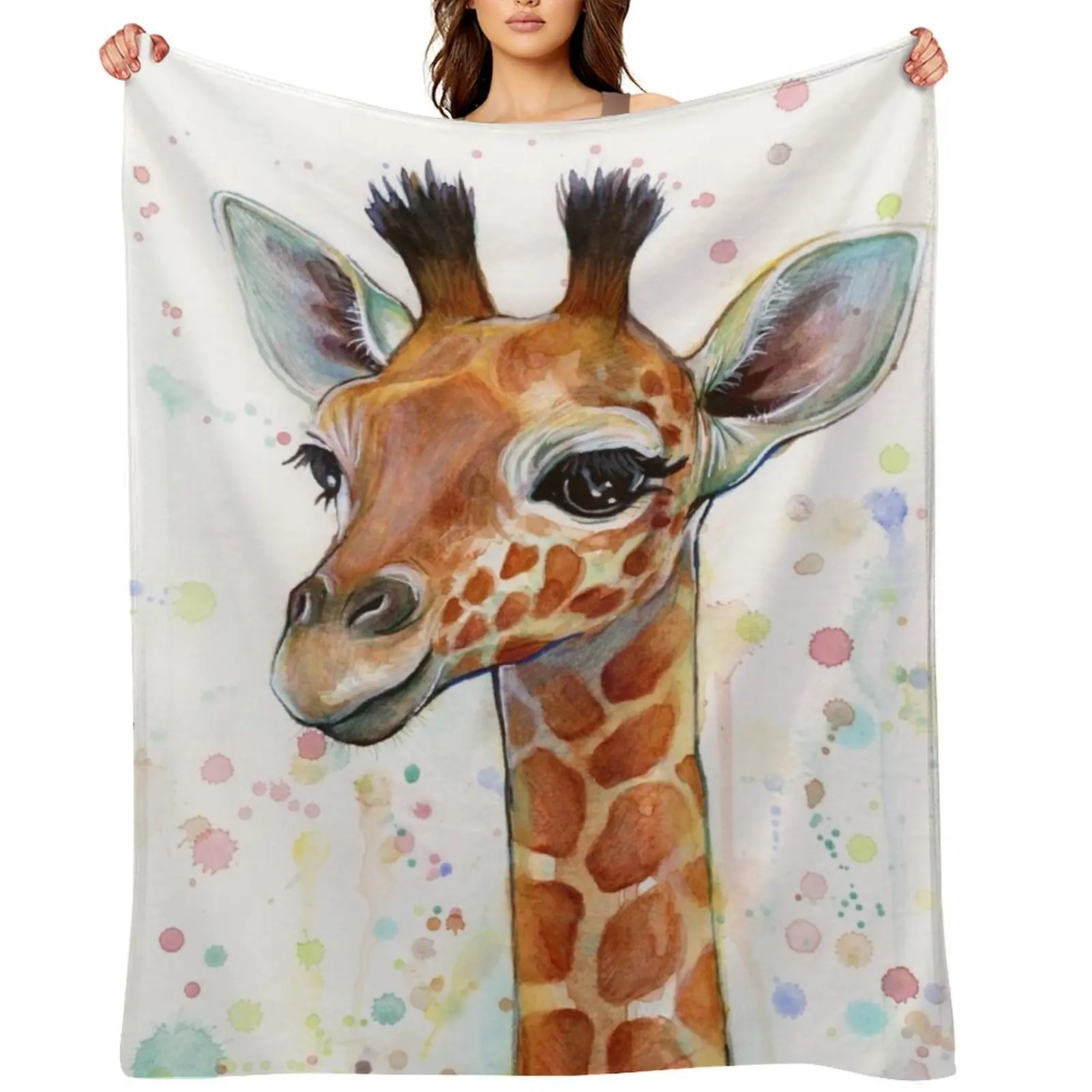 

Baby Giraffe Watercolor Painting, Nursery Art Throw Blanket Blankets For Bed Soft Hairys warm for winter Blankets