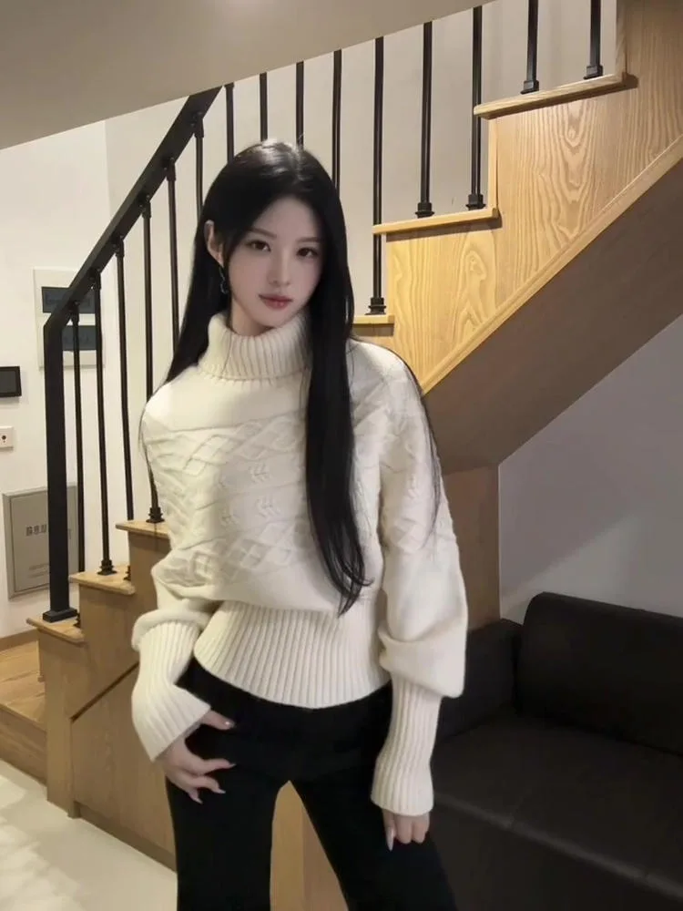 Macio aconchegante gola alta batwing sve camisola feminina outerwear malha inverno preguiçoso sle base irt cintura cinched topo