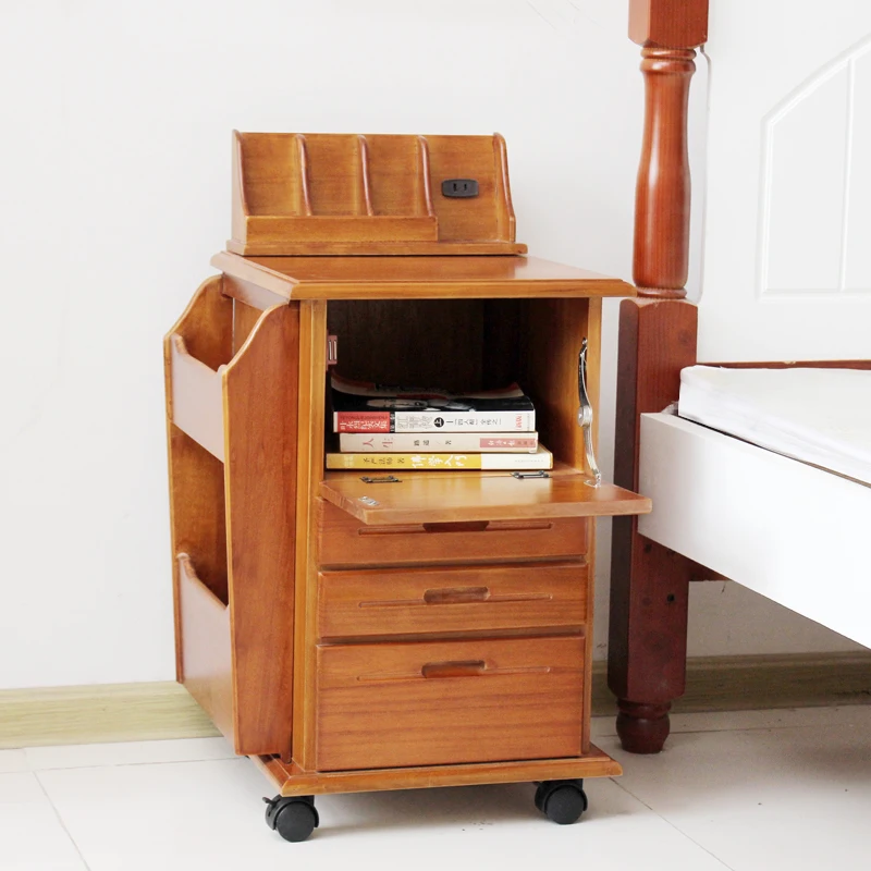 Solid wood multi-functional bedside table, living room corner cabinet, mobile sofa side cabinet, rechargeable bedroom