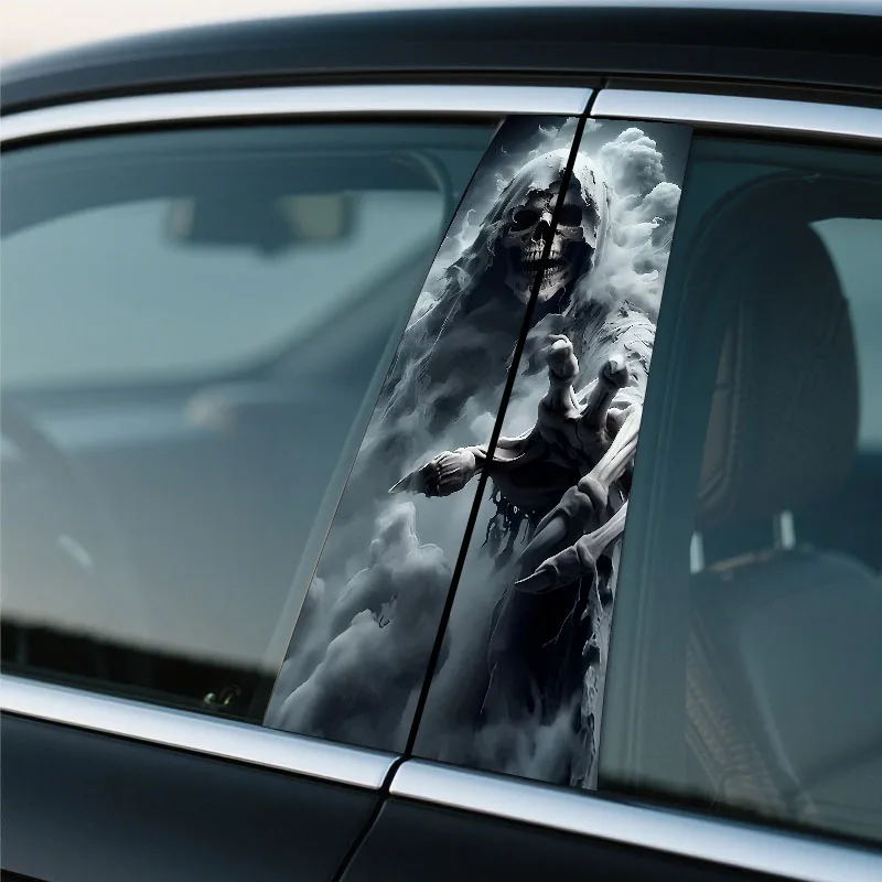 

2PCS Ghost Skull Car Sticker Center Column Sticker Easy to Stick and Tear Smooth Surface B-Column Protective Sticker