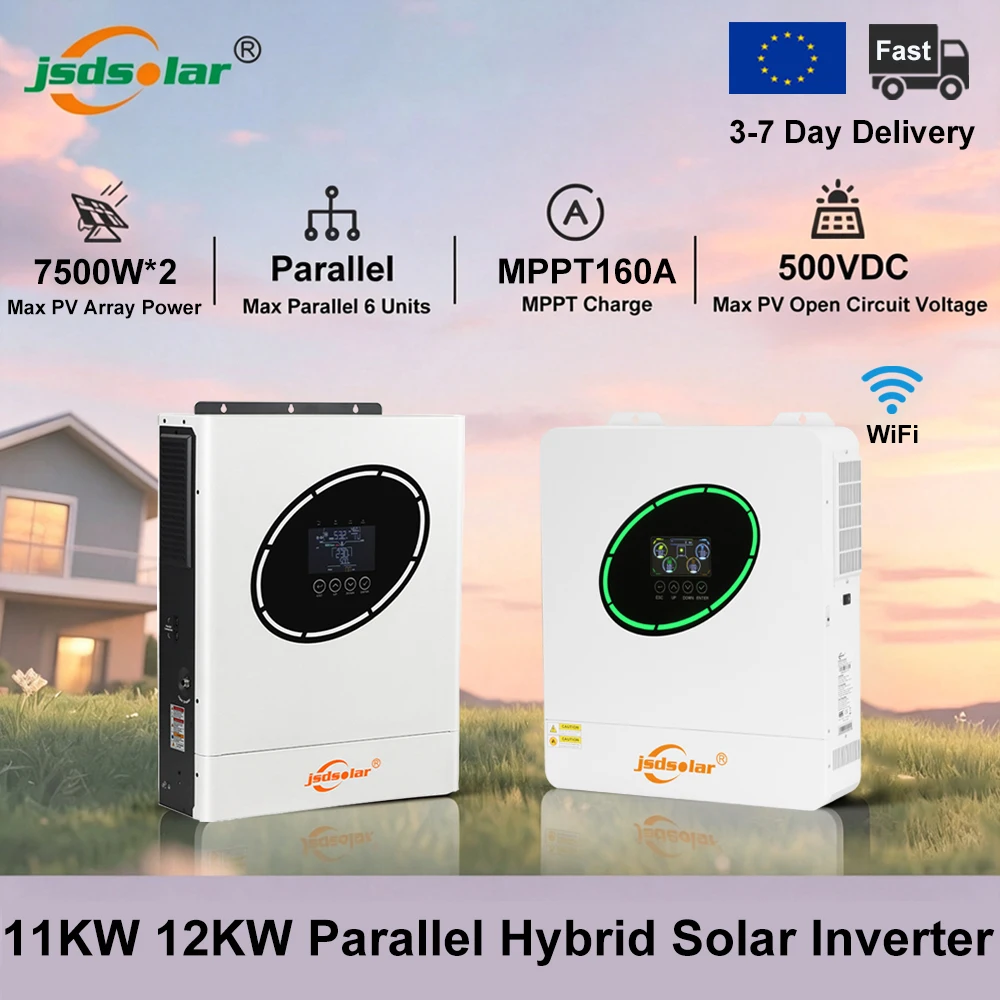 Jsdsolar Inverter Solare Ibrido Parallelo 11KW 12KW 48V 230VAC Inverter Fotovoltaico a Onda Sinusoidale Pura Caricatore Solare MPPT 160A Doppia Uscita AC/Ingresso PV Inverter Solare Off-Grid con WiFi