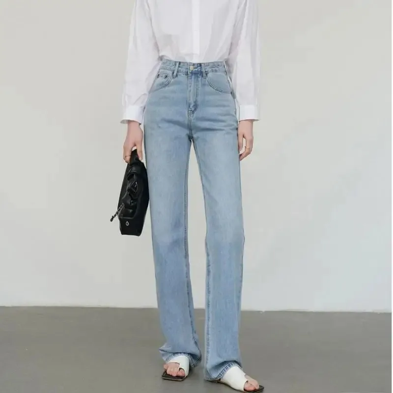 ZHISILAO Light Blue High Waist Straight Jeans Women Vintage Classic Blue Full Length Longer Jeans Spring 2024