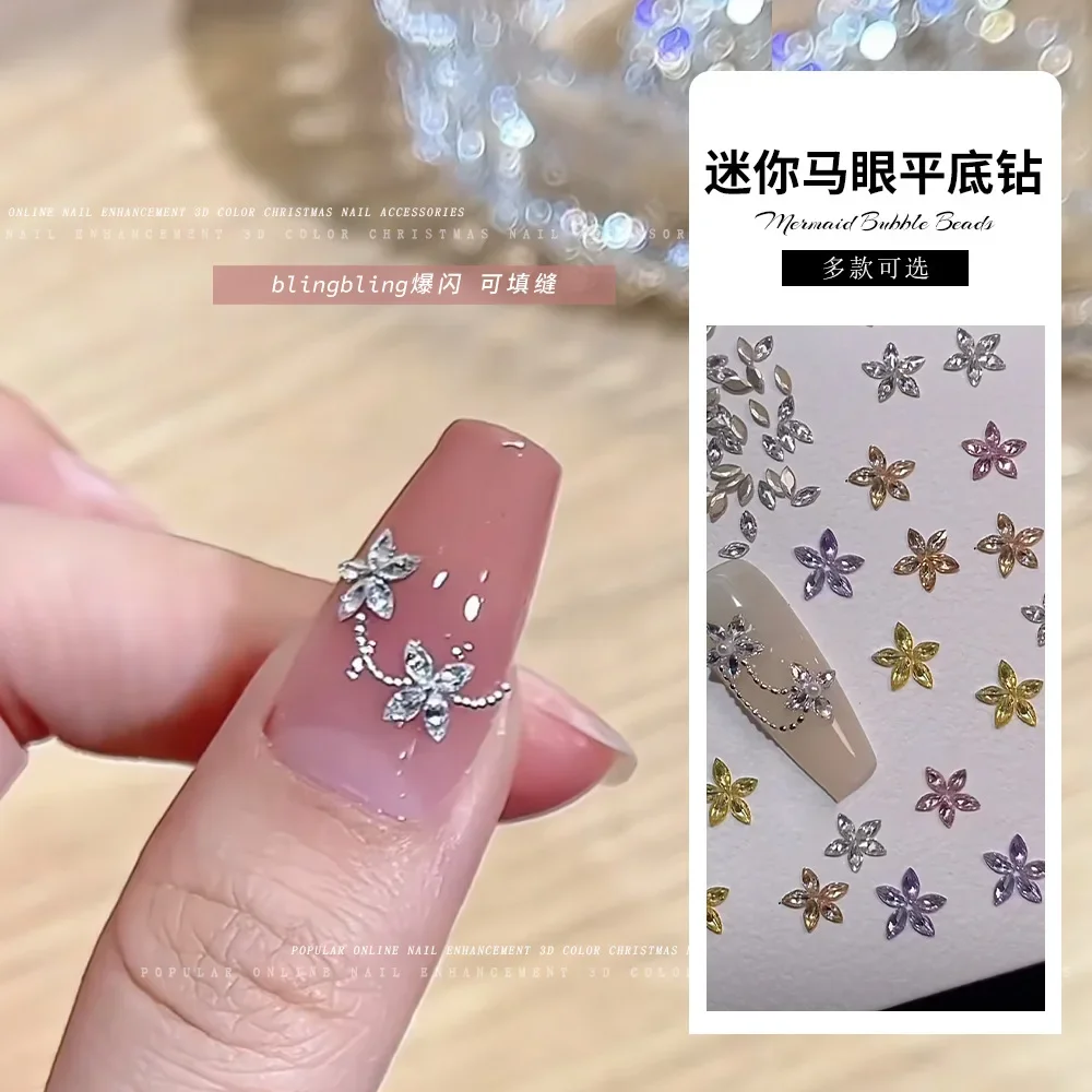 Mini dijes de circón de ojo de caballo brillante para uñas, accesorios de manicura, diamantes de imitación para decoración de uñas, rosa y blanco, 50 piezas