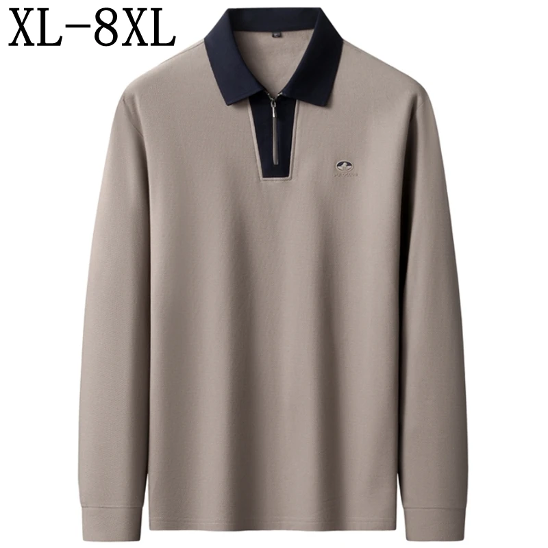 8XL 7XL 6XL 2025 New Fall High End Luxury 100% Cotton Shirts For Man Tops Casual Loose Mens Polo Shirt Zipper Lapel T-Shirt Men