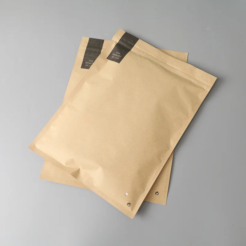 50pcs eco-friendly kraft paper ziplock bags thickened shirt jacket packaging bags waterproof reusable custom logo