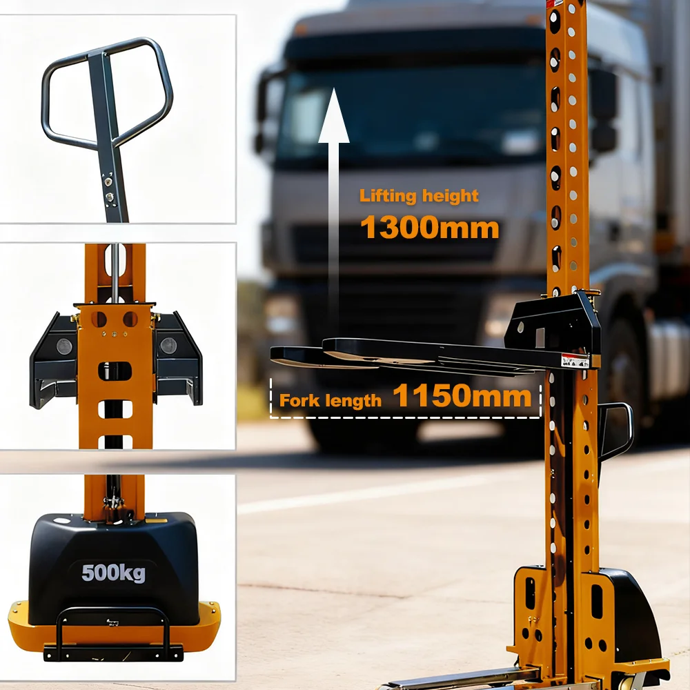 500-1500kg Automatic Electric Self Load Lifting Battery 25Ah Portable Pallet Stacker Truck