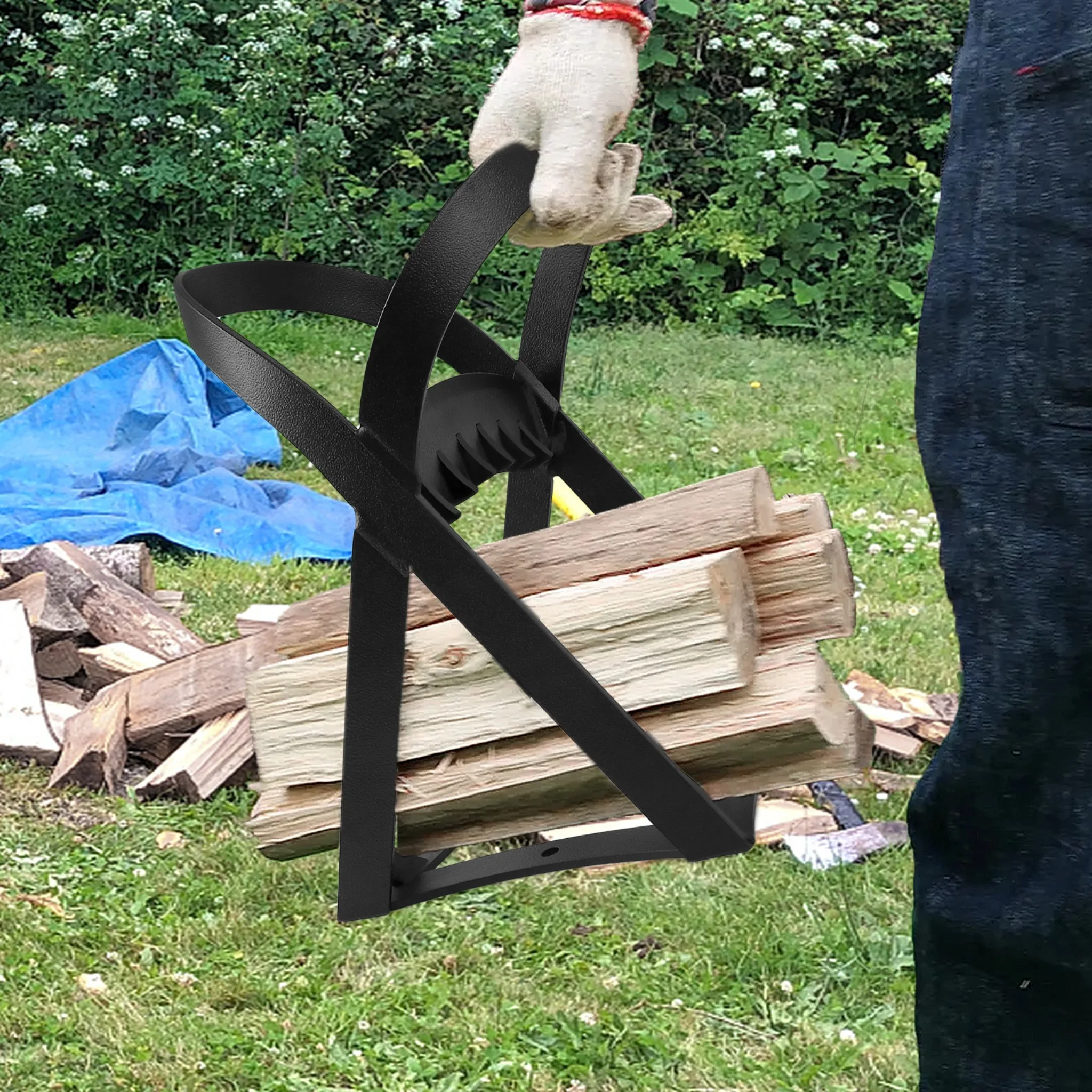 Cortador de leña manual de acero al carbono con orificios de montaje, herramienta portátil para partir leña, ideal para acampar, usar en el jardín o en vehículos recreativos.
