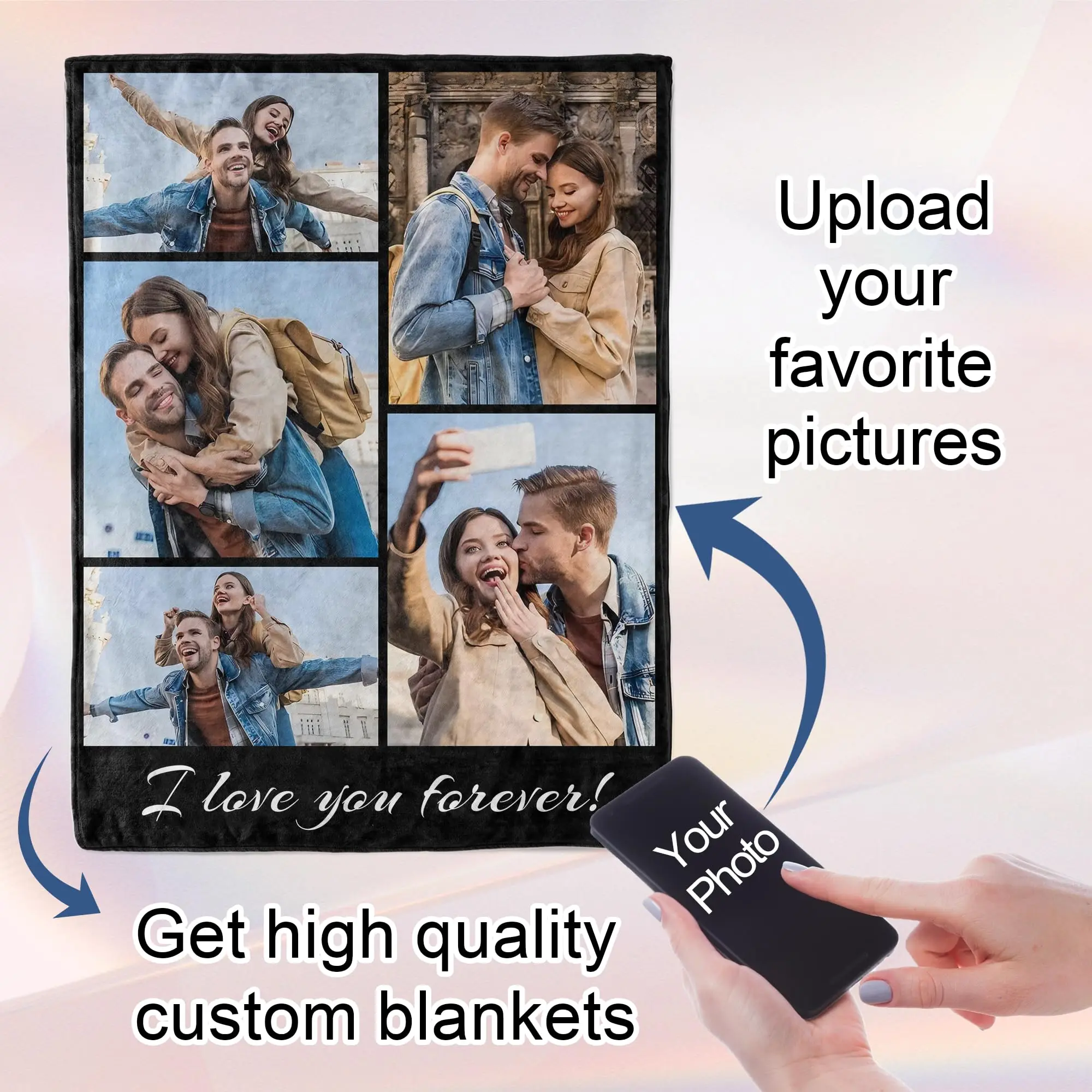 Personalized Photo Custom Blanket, Vintage Flannel Blanket, Custom Gift for Couples and Family Memories, Unique Souvenir Present