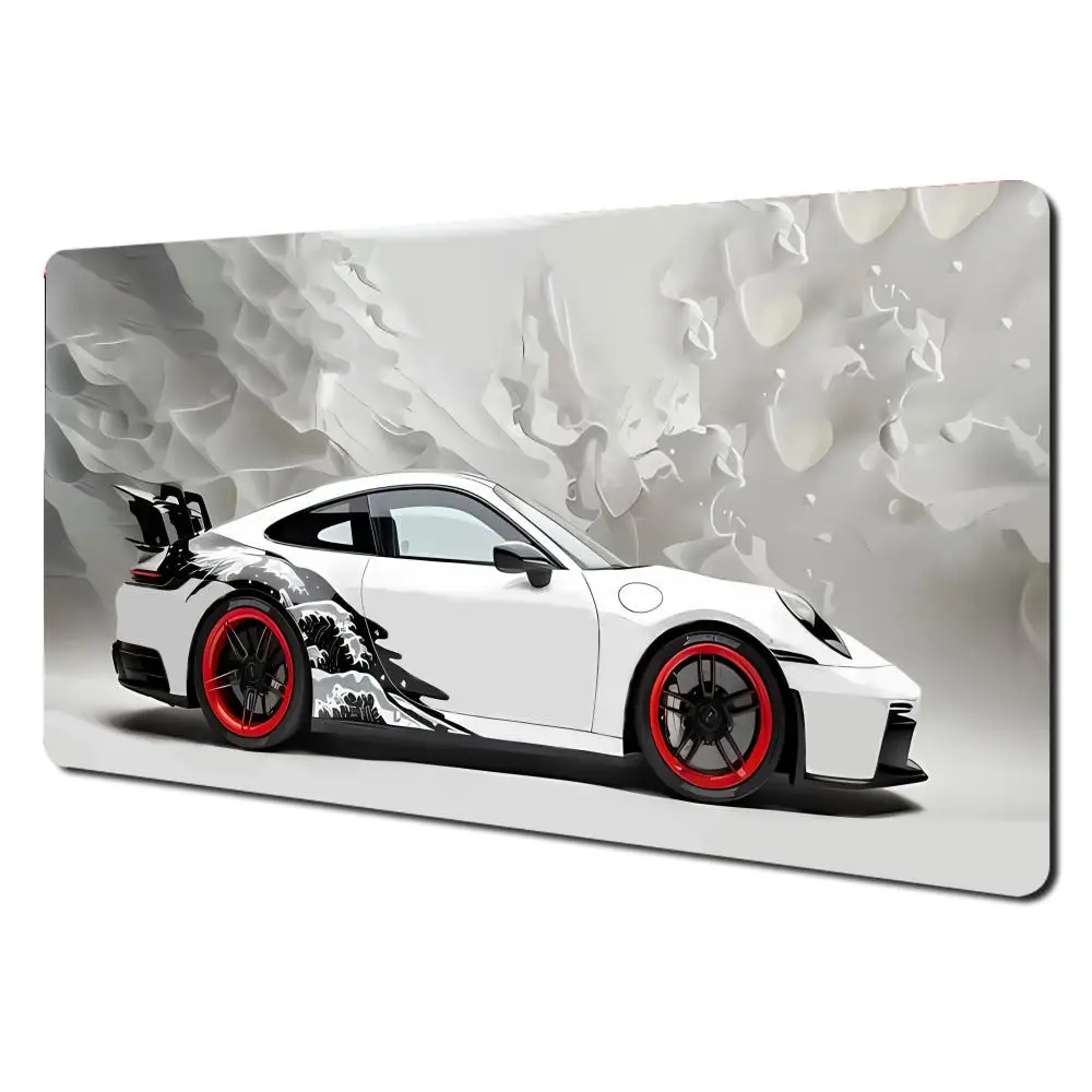 Cool White Wave Car Mouse Pad Large Table Cushion Gamer Keyboard Gaming Non-slip Computer Laptop Tablet Mat Mini PC Playmat
