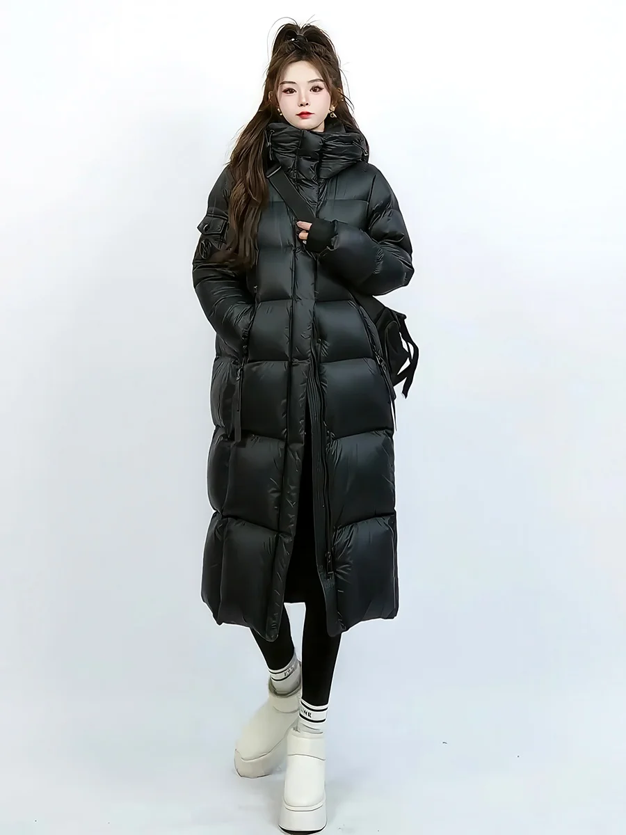 Ultra-Thi blanco Du down Puffer Jaet invierno 2025 nuevo abrigo largo por encima de la rodilla con capucha para mujer ropa informal Ci