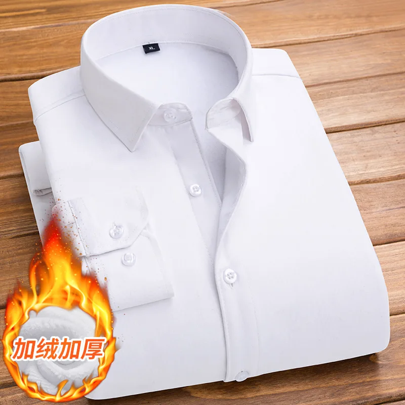 Autumn And Winter Workwear Warm Shirts Fleece Thickened Business Casual Striped Shirts Workwear Professional Warm Formal Men