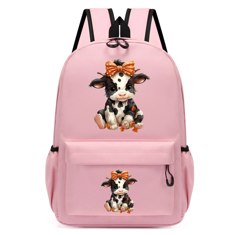 Mochila de dibujos animados para niñas, morral escolar con estampado de vaca, vaquero, Anime, guardería