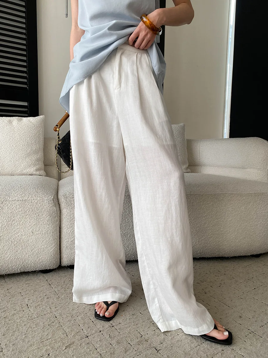 

Summer women's solid color high waist loose wide leg casual pants