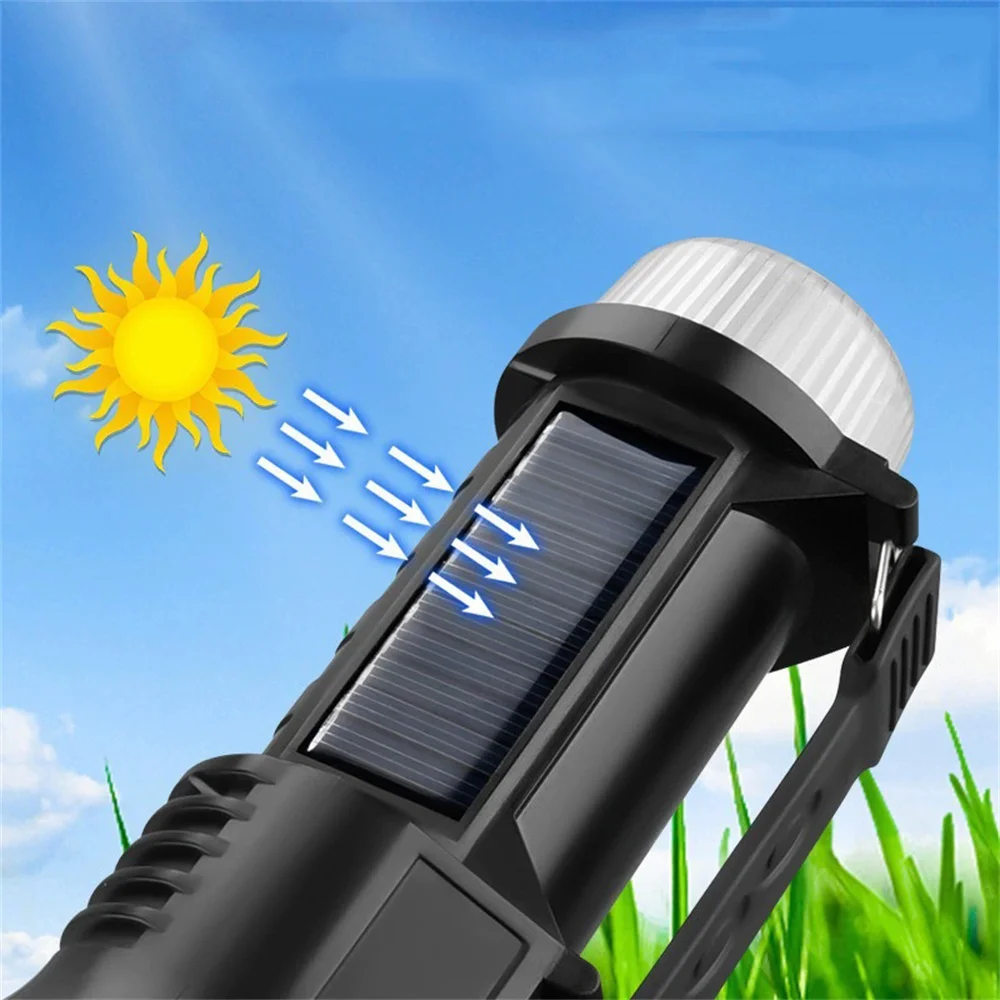 Solar Flashlight Multi Function Waterproof Handheld Rechargeable Night Lamp for Survival Emergencies Camping Fishing