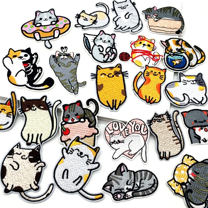 10pcs Random Cartoon Cat Applique Embroidery Patch For Clothing Animal Patch Iron On Patches On Clothes Sewing Sticker Patch