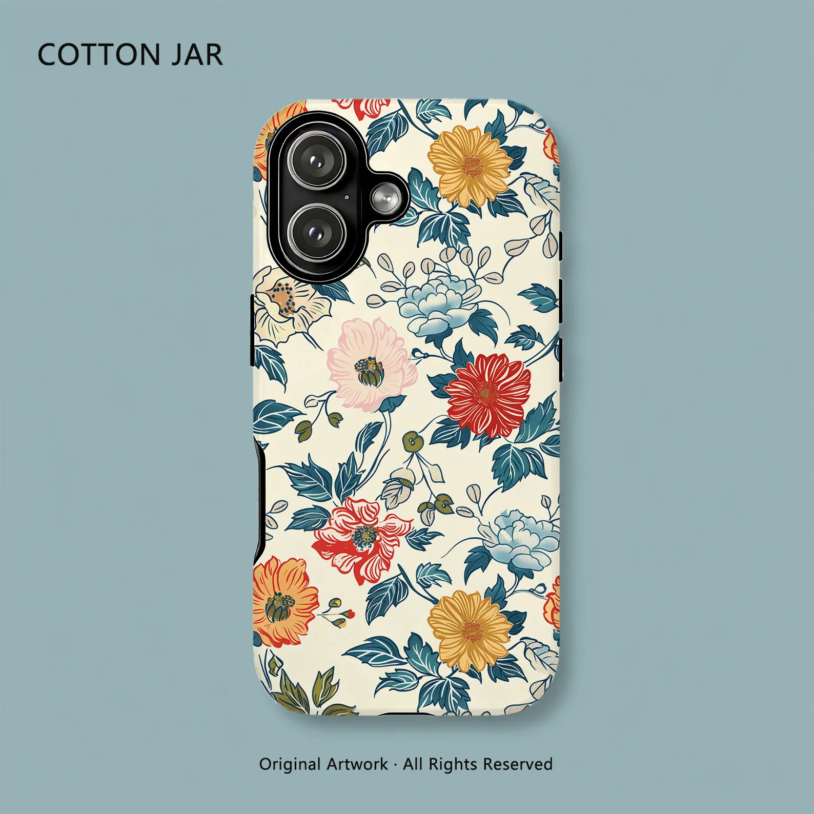 

Vintage Chinese Floral Magnetic Case for iPhone 17 16 15 14 13 12 Pro Max Dual Layer Magsafe Cover Elegant Traditional Art
