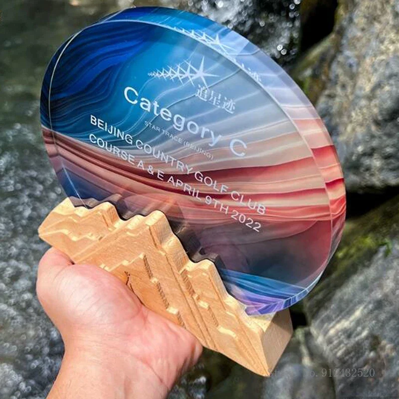 

Customized Solid Wood Base Crystal Trophy, Honor Medal, Craft, Personality Can Becolor-printed, Excellent Staff, Home Decor, 1Pc