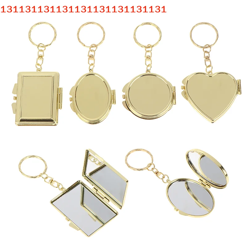 Double Sided Cosmetic Mirror Metal Folding Keychain Makeup Mirror Mini Folding Mirror Keychain Round Heart Oval Square Shape