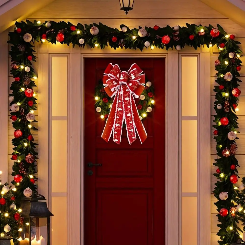 New Extra Large Christmas Wreath Bows Velvet Red Snowflake Bows Outdoor Glitter Elk Design Christmas Tree Pendant