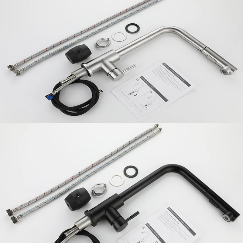 Matte Black Kitchen Faucet Cold and Hot Kitchen Mixer Pull Out Two Function Deck Mounted Tap With Free Hose