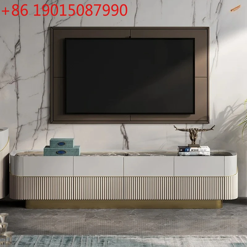 

Light luxury TV cabinet natural marble living room senior designer paint coffee table combination