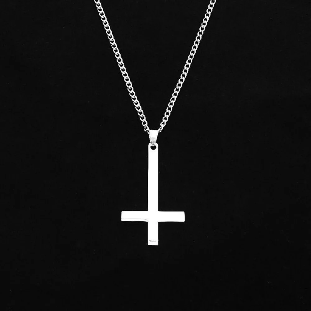 Stainless Steel Inverted Cross Pendant Choker Necklace Charm Couples Jewelry Women's Neck Chain Christmas Gift Lady Necklace