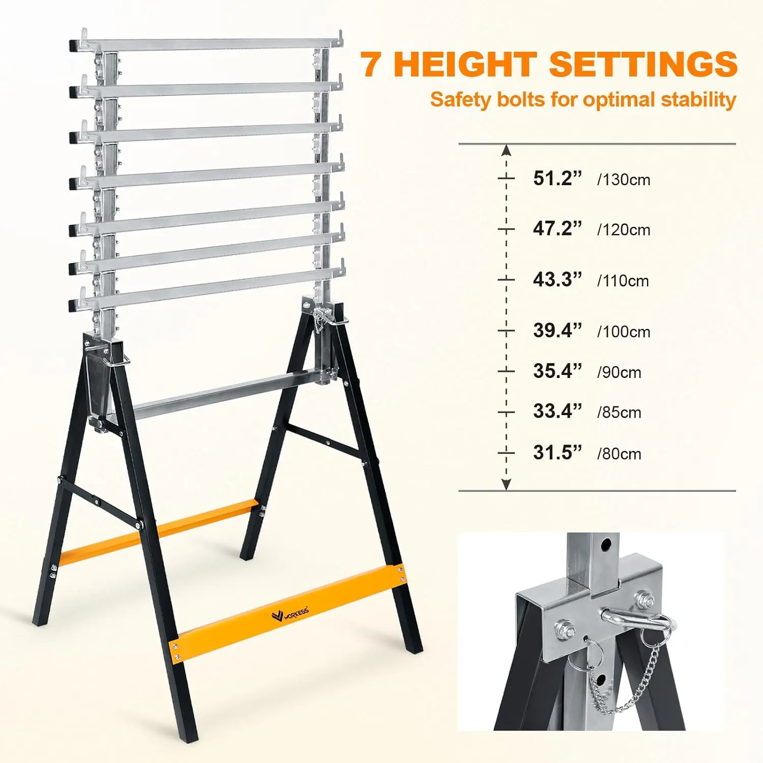 Metal Saw Horses 2 pack Folding Heavy Duty 880 lbs Load Capacity Saw Horse Adjustable 7 Level Height for Woodworking