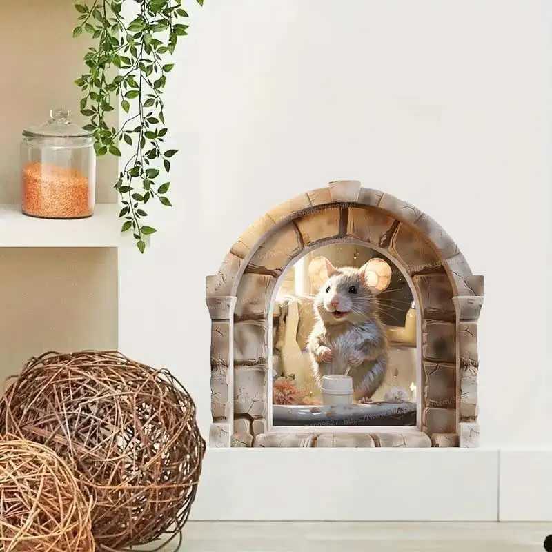 Adorable Bathing Mouse Mural, Cute Hamster Wall Decal, Mouse Hole, Nursery Decor,  Vinyl Art For Kids' Rooms Decoration M1438