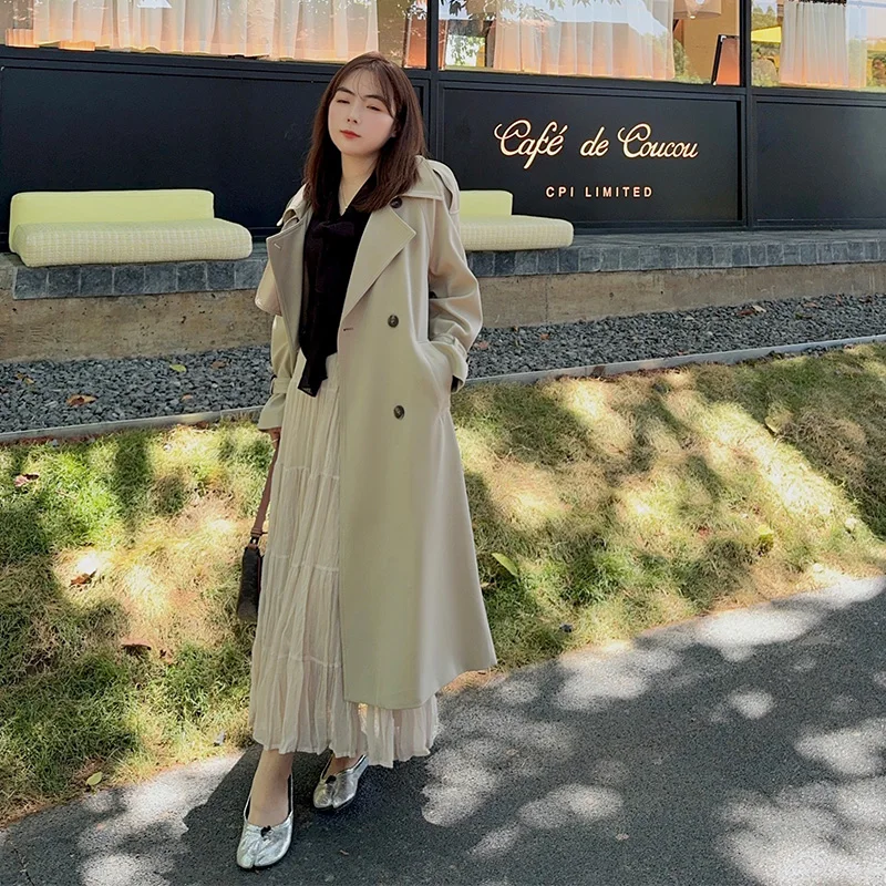 

Классическое простое повседневное пальто средней длины цвета хаки Ele Aosphere, ветровка из 100% полиэстера, двубортное