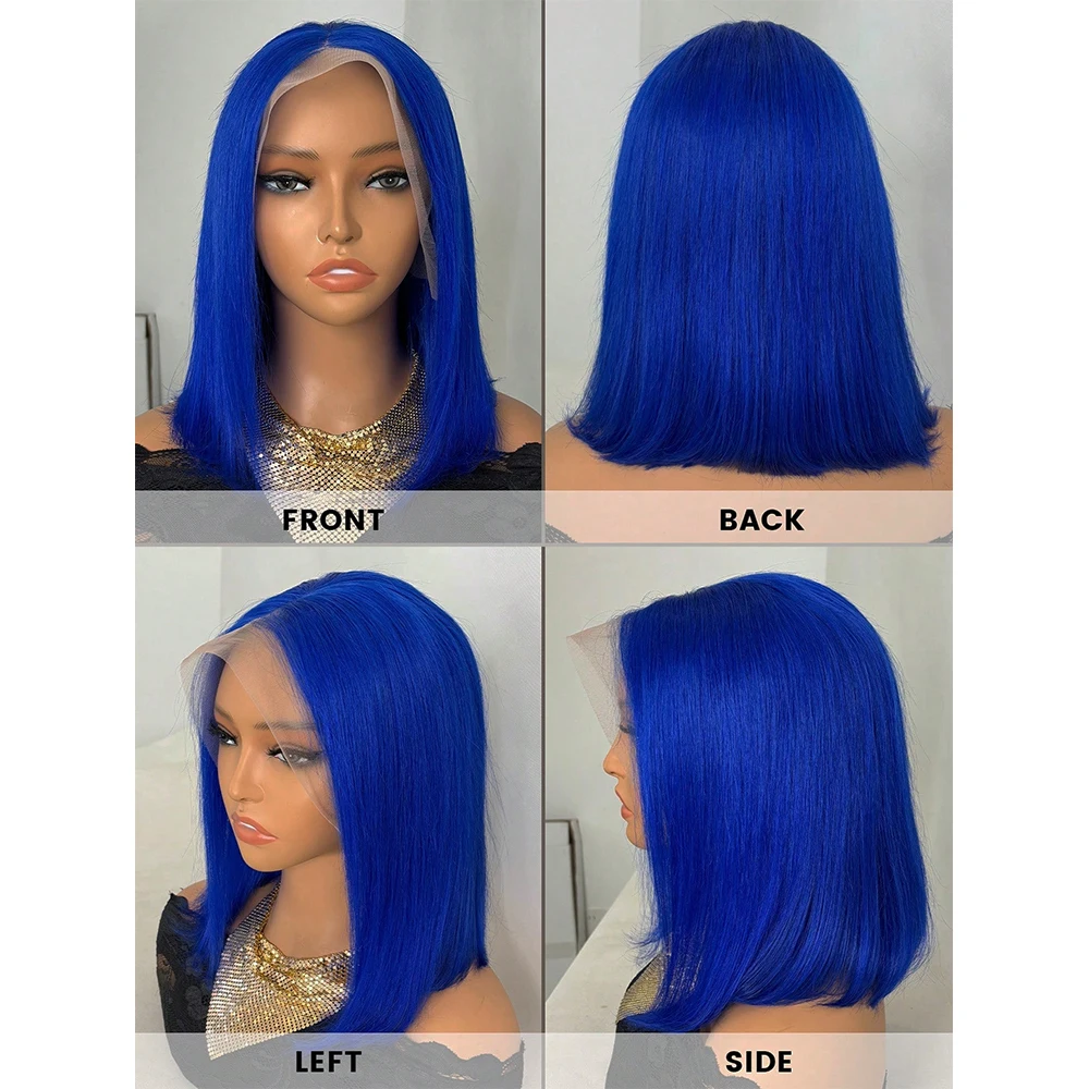 Blue Shot Bob Human Hair Wigs 13X4 Lace Frontal Wig Human Hair Brazilian Hair Wigs For Black Women 180 Density - Image 3