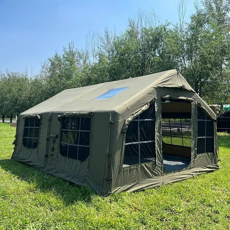 Deluxe Large Waterproof Cotton Fabric Inflatable Tent with Integral Air Column for Outdoor Adventure and Air Camping