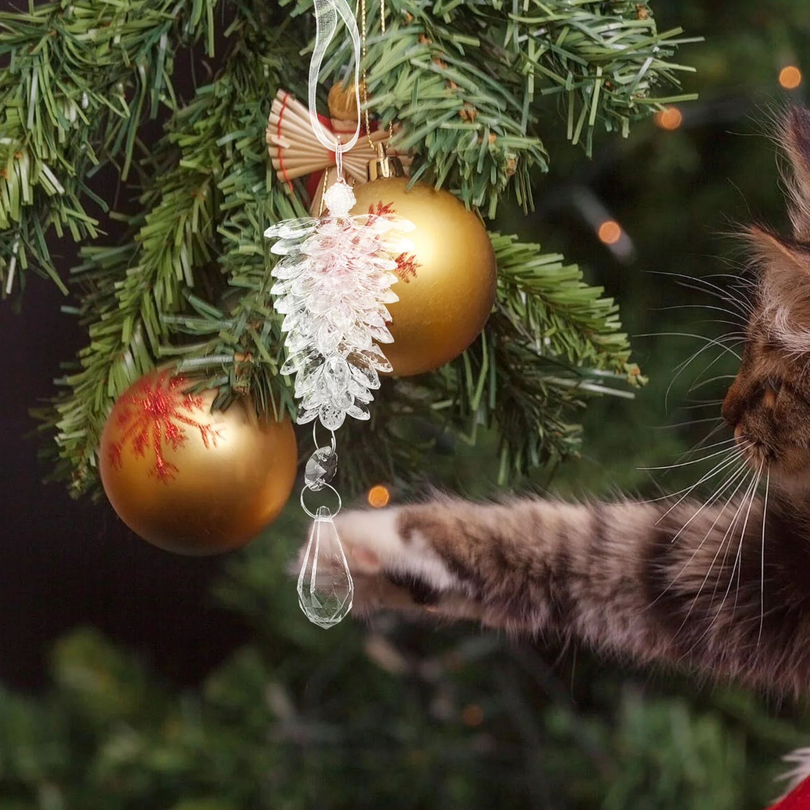 

3Pcs Crystal Pinecone Ornaments Acrylic Transparent Pine Cone Decorations for Xmas Tree Holiday Hanging Elegant Clear Pinecones