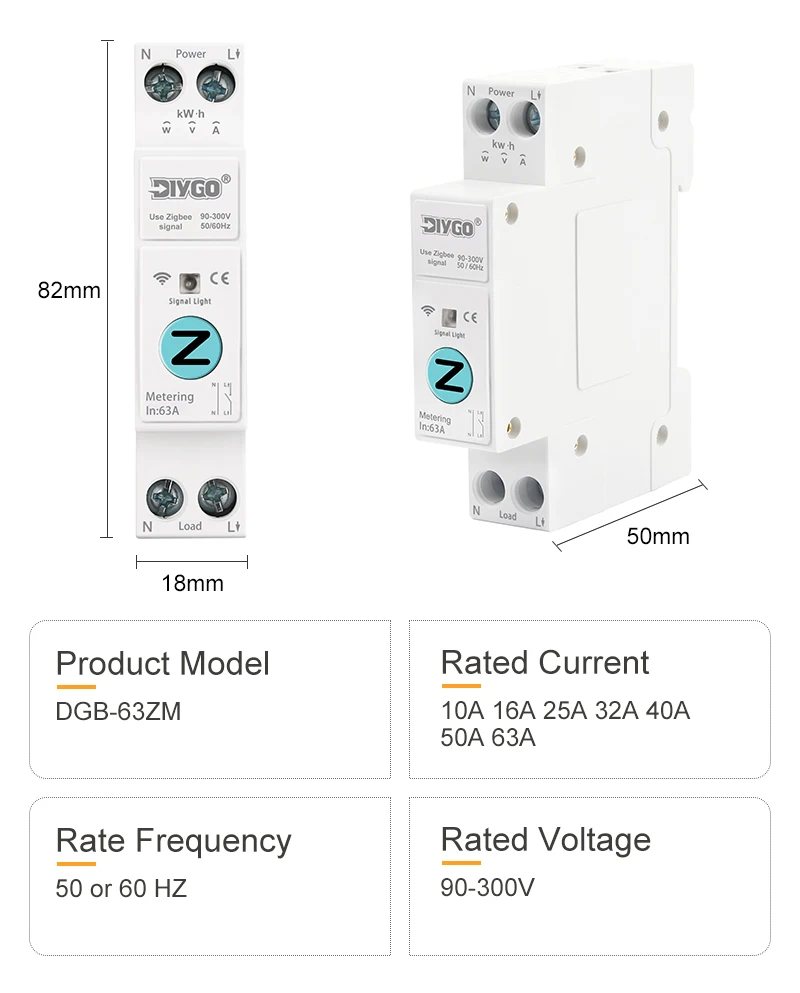 63A 1P + N ZigBee Wifi Smart Circuit Breaker DIN Schiene Power Metering Protector DGB-63Z Hause Drahtlose Stimme fernbedienung Schalter – Detail 12