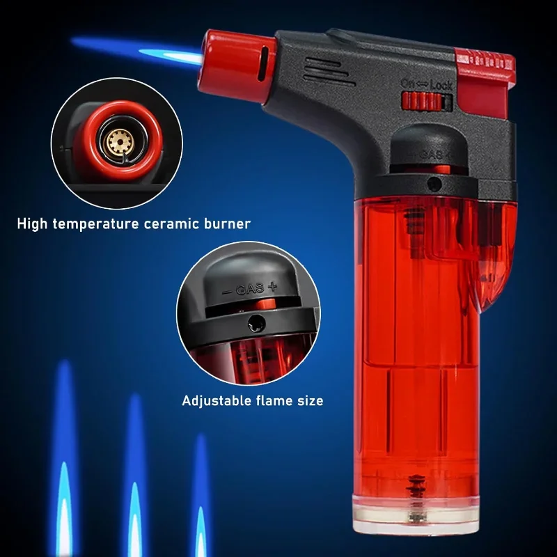 Torch Lighter, Jet Flame Lighter Refillable Gas Butane Lighter with Visible Fuel Tank, Windproof Adjustable Flame for  Kitchen