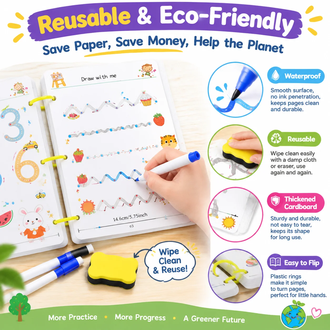 Reusable Toddler Tracing Workbook - Magical Pen Control Practice Book for Writing & Drawing - Educational Learning Toy for Kids