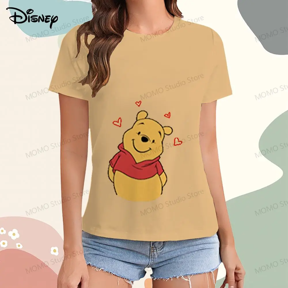 Women\'s T-shirt XS-3XL Disney Winnie Pooh Woman Clothing Short Sleeve Tee Tops 2024 Summer O Neck Y2k Kawaii Street Wear Clothes