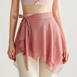 Women Mesh Ballet Wrap Skirt Asymmetric Dance Skate Over Scarf Skirts Solid Color Tutu Dance Skirt for Ballet Yoga Anti-Exposure