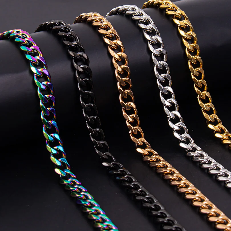 

1/5/10pcs/Lot Wholesale Cuba Chain Width 11mm 40+5cm Chains For Women Men Accessories Stainless Steel Jewelry Simple Necklace