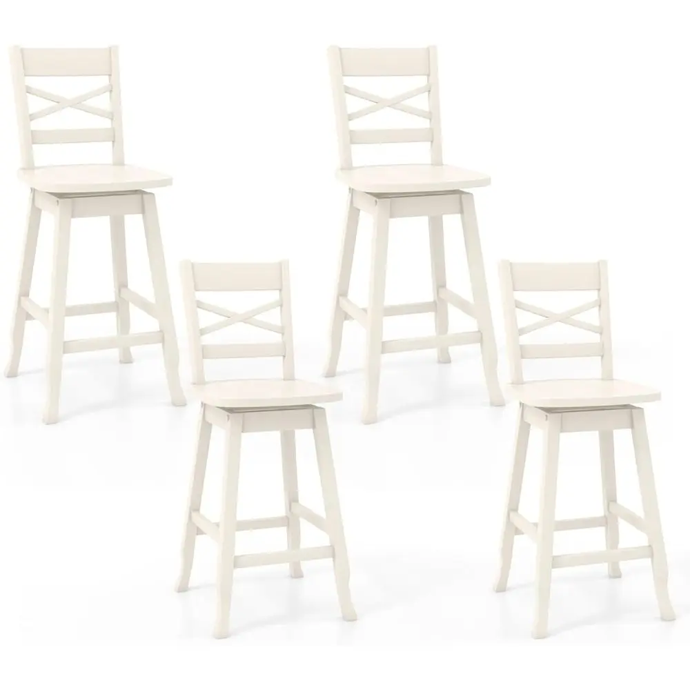 

Набор из 4 барных стульев высотой 24 дюйма, вращающиеся стулья из каучукового дерева с наклонной спинкой, изогнутыми сиденьями и подставками для ног, подходят для использования на барной стойке