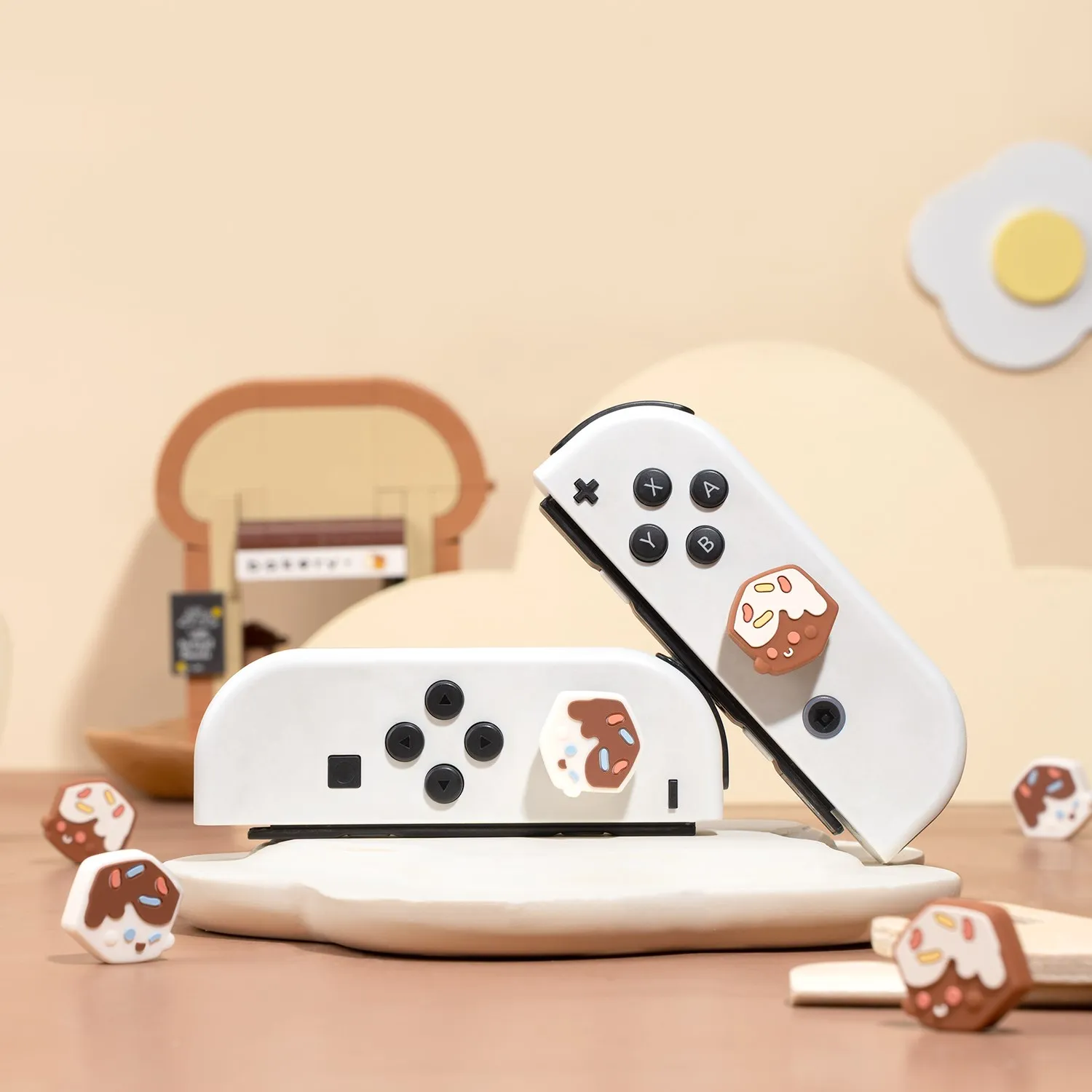 GeekShare silicone silicone, tampões de punho de chocolate, interruptor lite 4 peças para Nintendo interruptor e interruptor OLED