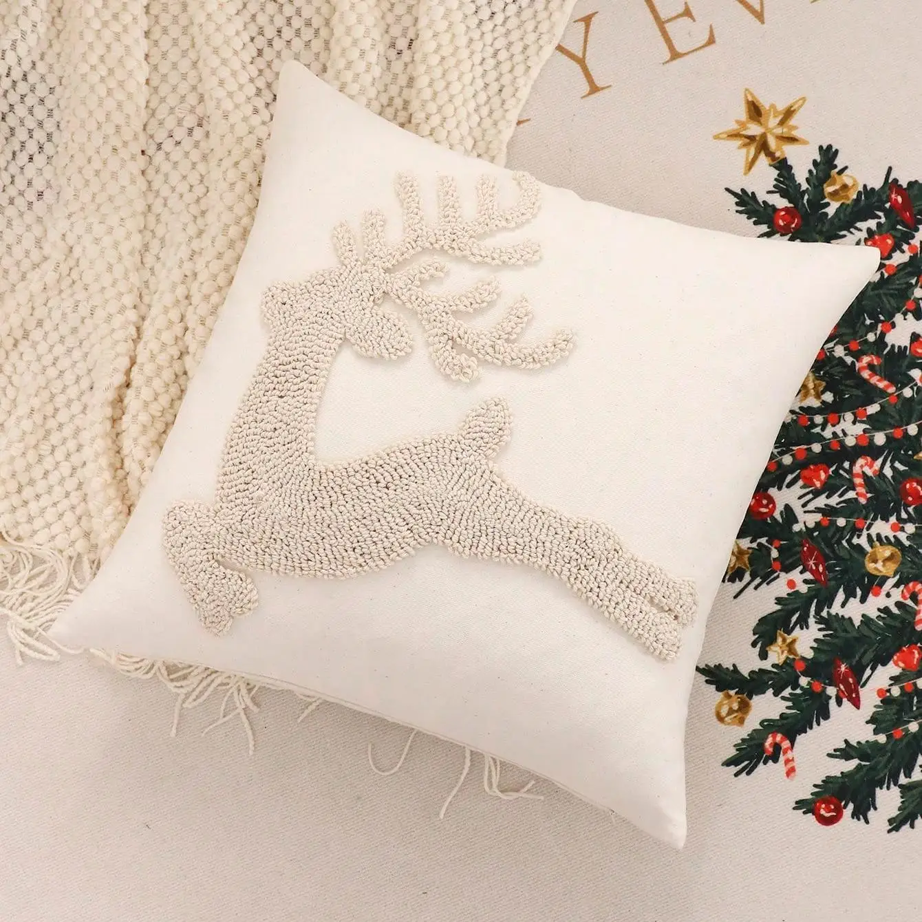 Best-selling Nordic Style Pillowcase Antlers Throw Pillow Case Joy Fleece Deer-print Cushion Cover