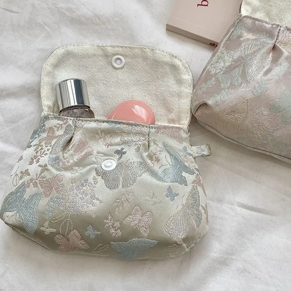 

Embroidery Button Coin Purse Butterfly Lightweight Small Lipstick Bag Pearl Keyring Earphone Case Chinese Style Storage Bag